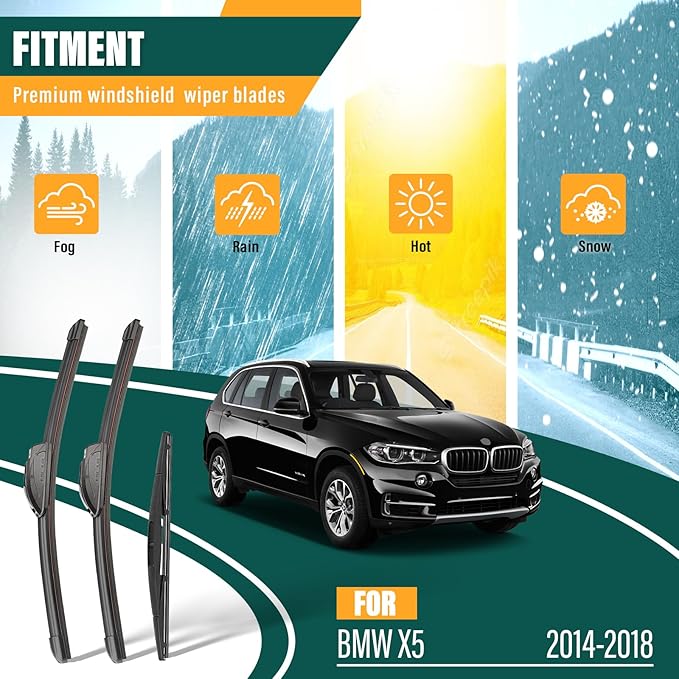 Windshield Wiper Blades Replacement for BMW X5 2014 2015 2016 2017 2018,Original Equipment Replacement Front Rear Wiper Blade Set - 24" 20" 12" (Set of 3)