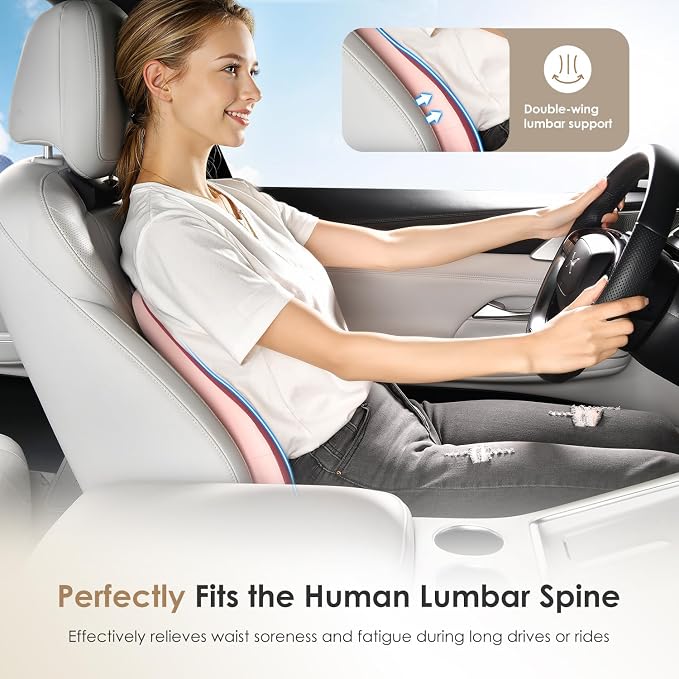 FLORICH Car Seat Cushion and Lumbar Support Pillow, Ergonomic Memory Foam Driving Seat Cushions for Back & Sciatica Pain Relief, Non-Slip Cushion for Car, Office, Truck, Wheelchair, Gaming Chair-Pink
