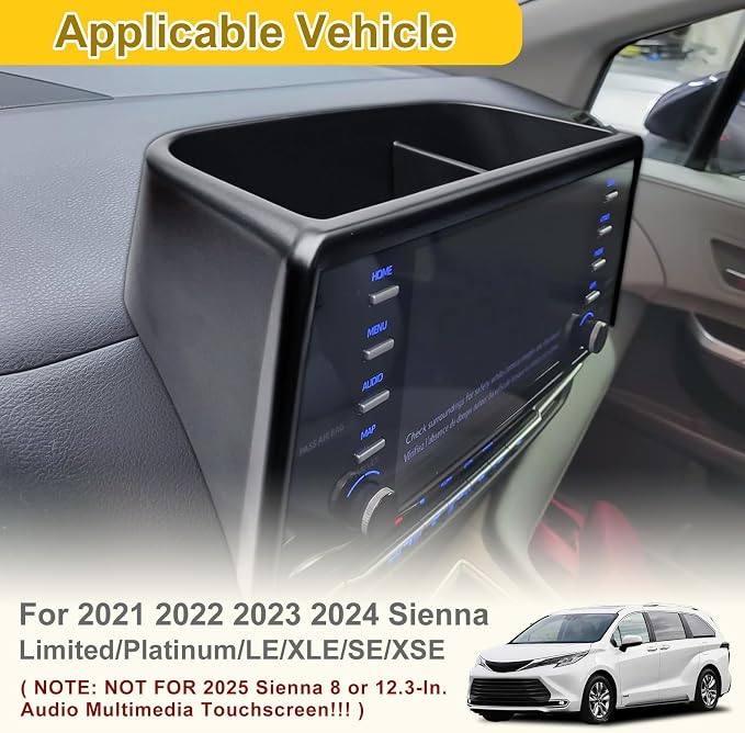 Center Console Organizer Compatible with 2021 2022 2023 2024 Toyota Sienna Accessories, Custom-fit ABS Dashboard Organizer & Armrest Storage Box Insert Compartment Sunglasses Holder