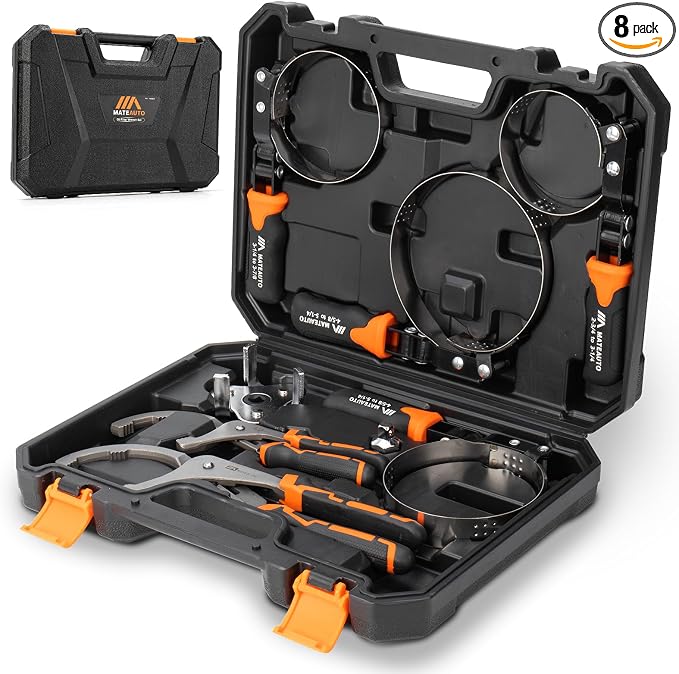 8-Piece Oil Filter Wrench Set | Adjustable Oil Filter Wrenches 2-3/4" to 5-1/4", 9" & 12" Universal Removal Tool, 1/2" to 3/8" Adapter, Storage Case
