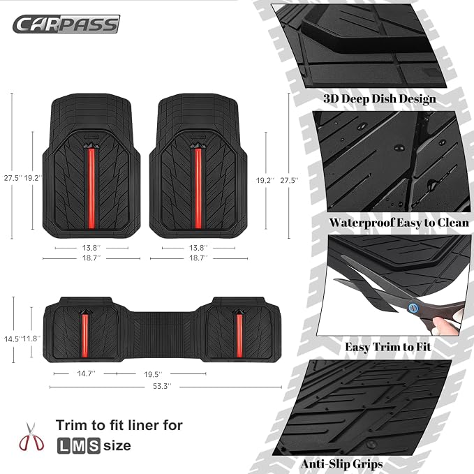 CAR PASS 3D Foam Support Red Leather Car Seat Covers Front Seats,Waterproof Faux Leather Front Seat Cover for Car,Universal Fit Anti-Slip for SUV Truck,Rubber Floor Mats for Cars