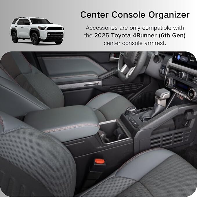 3PCS Center Console Organizer for 2025 2026 Toyota 4Runner 6th Gen Accessories Interior Insert Armrest Storage Tray and Hidden Storage Box and Dashboard Storage Box