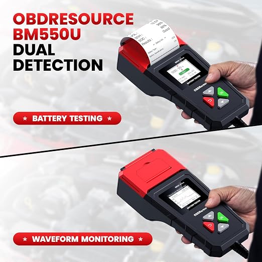 OBDResource BM550 Ultra Car Battery Tester with Printer 100-2000 CCA Load Capacity for 6V 12V 24V Batteries,Automotive Digital Battery Analyzer for Truck, Boat, RV, Marine Vehicle and More