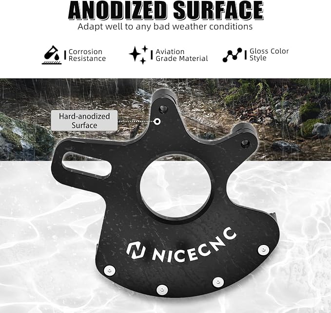 NICECNC Rear Brake Caliper Bracket Disc Rotor Cover Aluminum Compatible with Yamaha Raptor 700 700R 2006-2012, Replacement for 1S3-25721-01-00, Black