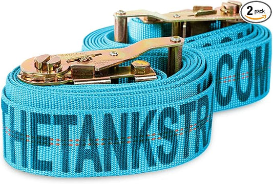 Motorcycle Tie Down Straps (2pk Blue) - 10.000 lb Webbing Break Strength 2'' x 10' Super Heavy Duty Endless Tie Downs with Ratchet Strap