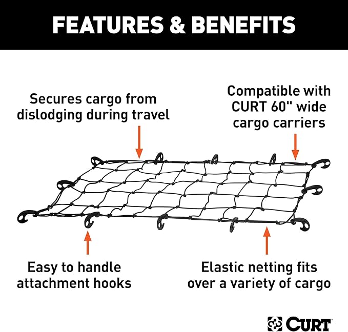 CURT 18202 43 x 24-Inch Elastic Cargo Net with Hooks for Hitch Carrier