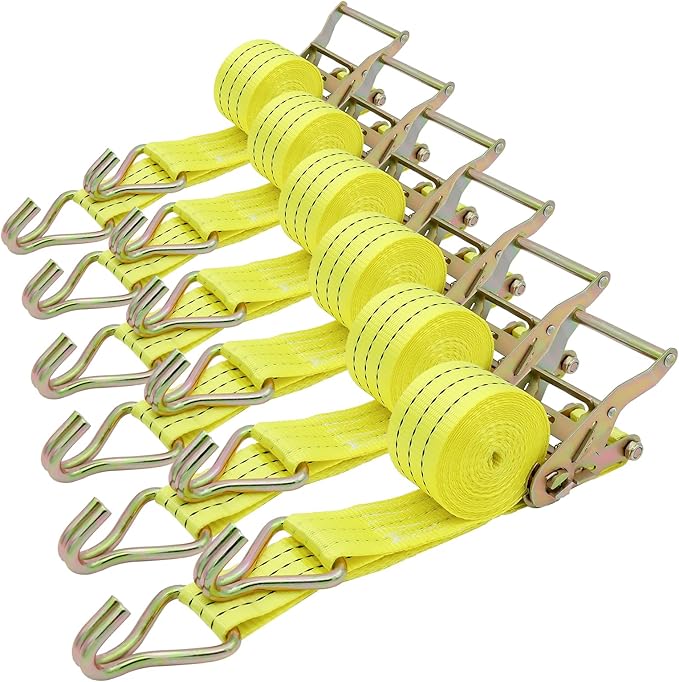 6 Pack 2" x 15' Heavy Duty Ratchet Straps - 4500LBS Break Strength - Tie Down Straps with J-Hooks for Trucks, Trailers, Motorcycles, and Cargo（Yellow）
