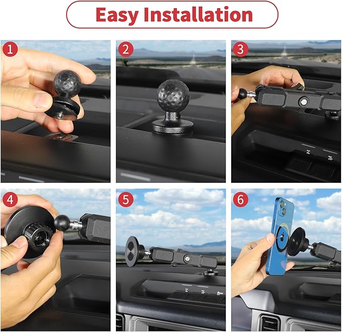 Linskip Magnetic Phone Mount for 2021–2025 2026 Ford Bronco & Bronco Raptor, Magnetic Car Phone Holder for Bronco Interior, 360° Rotation, One-Hand Operation, Strong Magnet