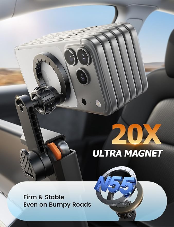 Lamicall Ultra Stable Magnetic Tesla Phone Mount + Thick Cases Friendly Cup Cell Phone Car Mount