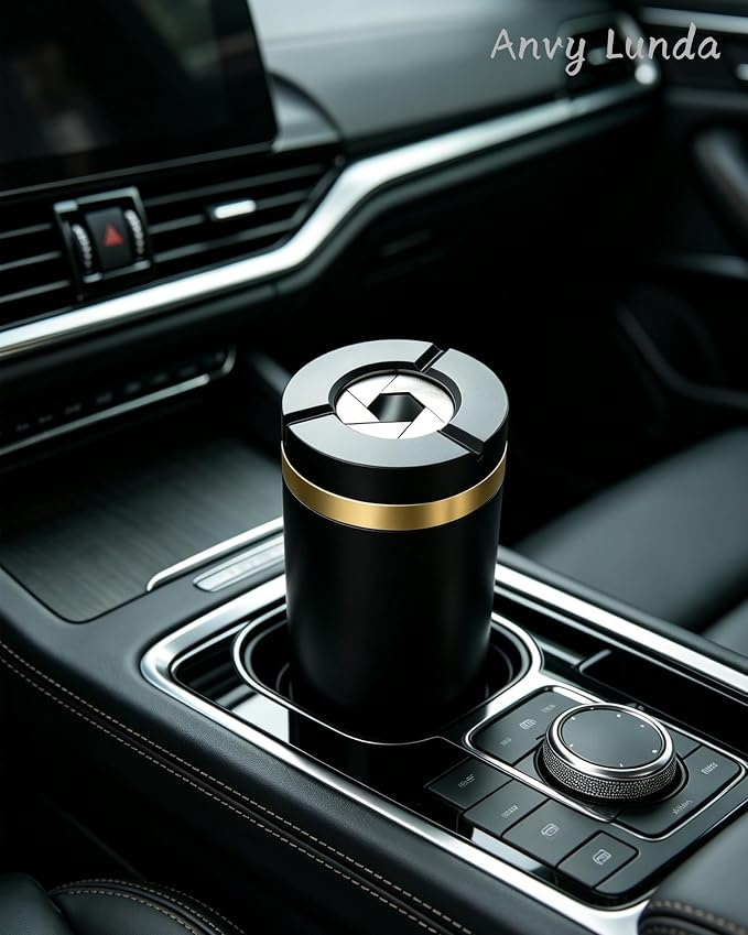 Twist to Open & Close Aluminum Ashtray, Sealed Windproof Smokeless Ashtray, Car Cup Holder, Keeps Ash from Blowing Away & Locks in Odor