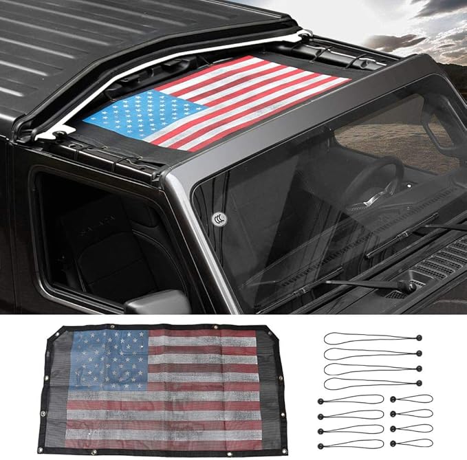 Voodonala for Jeep JL Sunshade Sun Shade Bikini Top Sunblock Mesh Heat Shield Mesh for 2018-2025+ Jeep Wrangler JL JLU 2/4 Door & 2020-2025 Gladiator JT, Flag Red