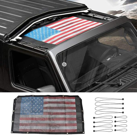 Voodonala for Jeep JL Sunshade Sun Shade Bikini Top Sunblock Mesh Heat Shield Mesh for 2018-2025+ Jeep Wrangler JL JLU 2/4 Door & 2020-2025 Gladiator JT, Flag Red
