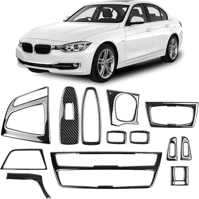 13PCS Carbon Fiber Interior Trim Kit Compatible with BMW 3 Series F30 F31 F34 2012-2019 Compatible with 4 Series F32 F33 F36 2014-2020