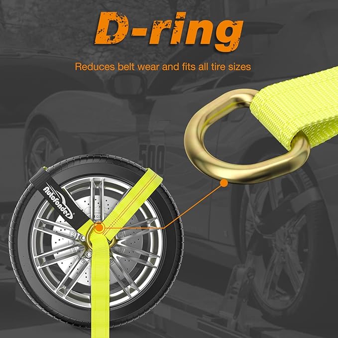 Vehicle Tie Down Kit with Flat Hook and Tow Dolly Basket Straps
