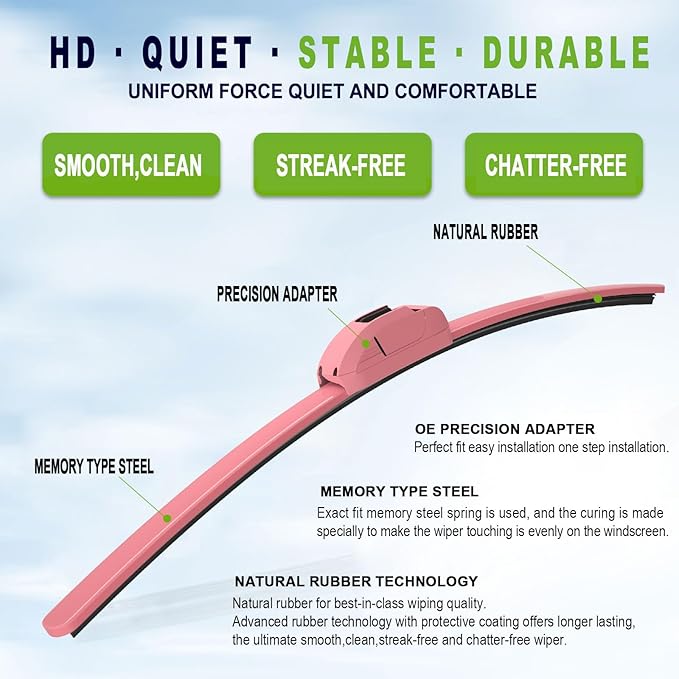 OEM QUALITY 24" + 18" PARRATI Premium All-Season Pink Windshield Wiper Blades (Set of 2)