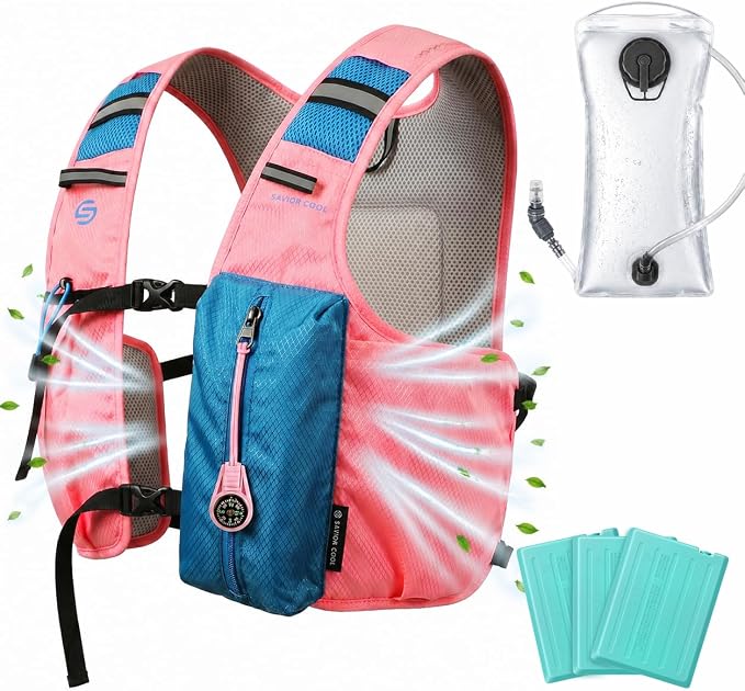 Cooling Hydration Vest with 2L BPA-Free Water Bladder, Running Vest with 3 Removable Cooling Packs, Lightweight Outdoor Hydration Pack for Hot Weather, Hiking, Cycling, Training
