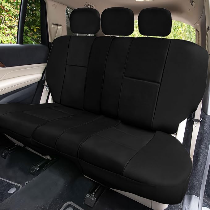 FH Group Car Seat Covers Premium PU Leather Seat Covers Full Set w. F14408 Carpet Liners – Universal Fit for Cars Trucks and SUVs (Black) PU002115