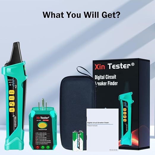 Xin Tester Digital AC Circuit Breaker Finder Tool with Integrated GFCI Outlet Tester, 90-120V NCV Electrical Circuit Tracer Automatically Scan Voltage Detector Electrician Tool XT-33A