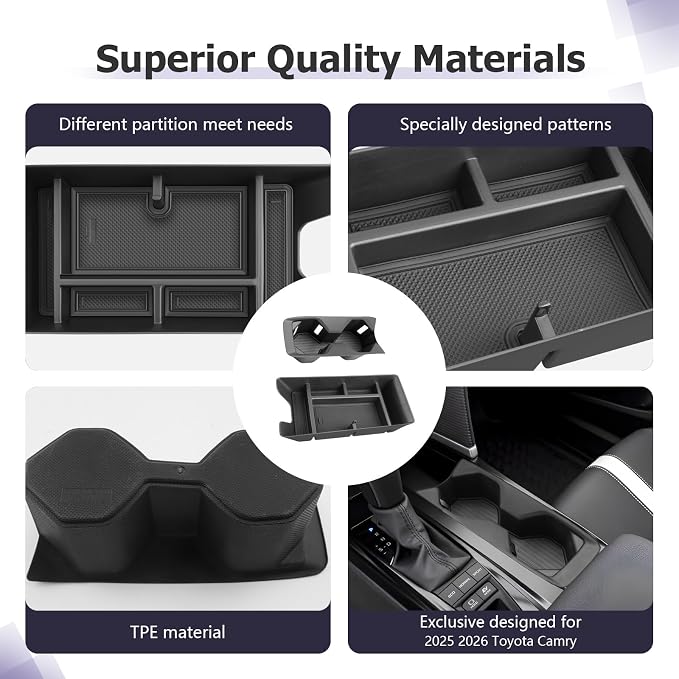 LUWU 2025 2026 Camry Accessories for 2025 2026 Toyota Camry Accessories Center Console Organizer Armrest Storage Box, Center Console Cup Holder Black 2-Pack