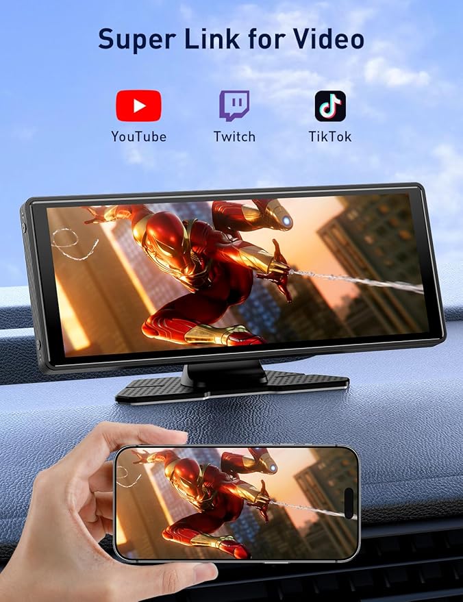 Wireless Apple Carplay Screen for Car, 10.26" HD Touchscreen Portable Android Auto Car Stereo with Bluetooth Car Radio Receiver Support GPS Navigation, Voice Control, Mirror Link, FM/AUX