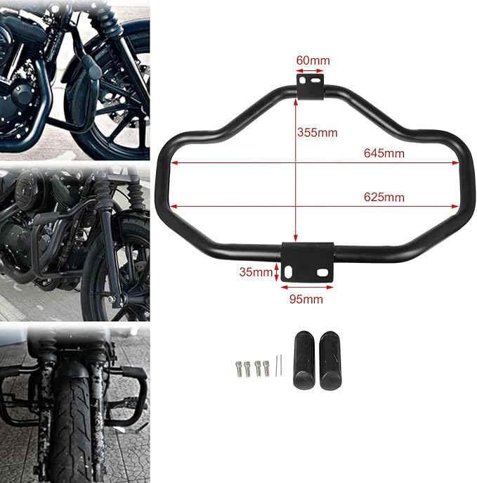 MZS Motorcycle Crash Bar, 1.25" Engine Guard Front Highway Bar Heavy Duty Black Compatible with Sportster XL883 XL1200 883 1200 XL Iron 2004-2022 / XR1200 2008-2013