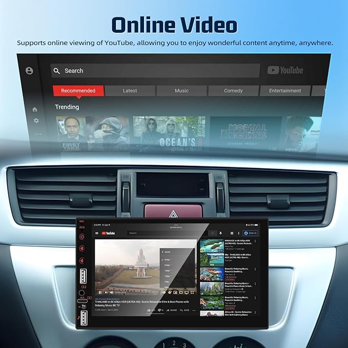 NHOPEEW Single Din Stereo with Wireless Carplay and Android Auto - 7 Inch Touch Screen Car Radio - Online Video/EQ Audio/Mirror Link/SWC/Bluetooth/FM/USB Charging + 12leds Backup Camera