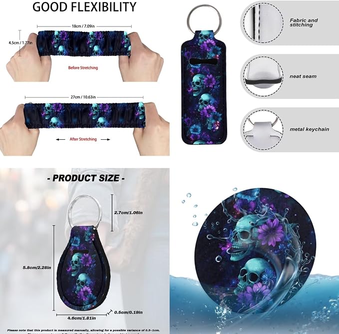 Skull Floral Printed Auto Seat Protector with Stretchable Armrest Pad Cover Waterproof Lipstick Holder Keychain Car Coaster Non Slip Car Seat Cover Full Set Auto Accessories Set, 15 Pack