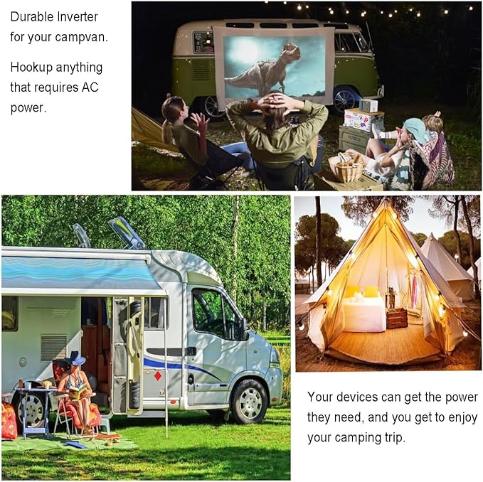 600W Continous Output Power Inverter DC 12V to 110V AC Converter with 4 USB Ports, 2 AC Outlets, 1 DC Output, LED Display for Road Trip, Camping, RV, Truck, Car, Pickup Truck