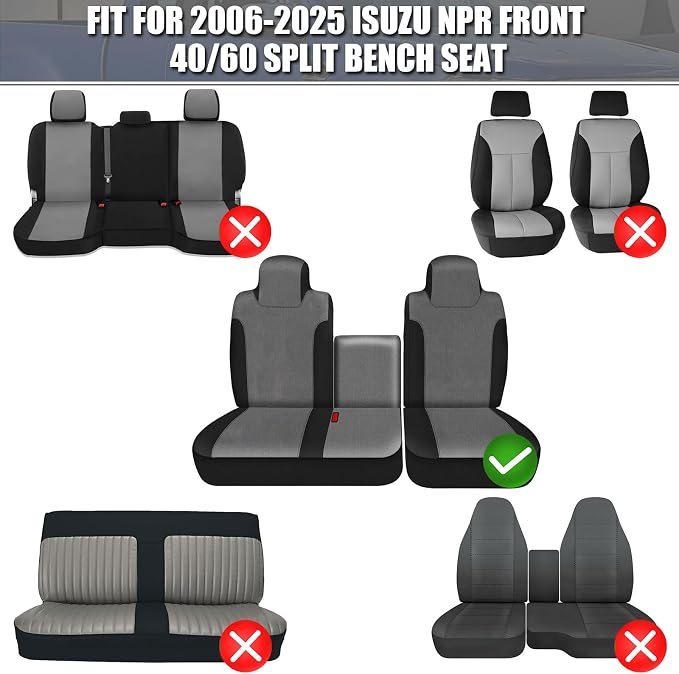 SAPUBK Custom-Fit Front Seat Cover Replace for 2006-2025 Isuzu NPR 40/60 Split Bench, Front Knitted Fabric with Back Soft Foam Lining Airmesh Breathable Seat Cover