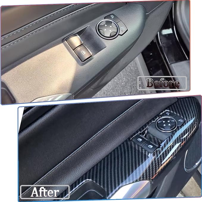 MUXEE Armrest Window Switch Panel Cover，for Ford Mustang 2015-2026，Door Window Control Panel Cover Car Sport Interior Accessories - Carbon Fiber