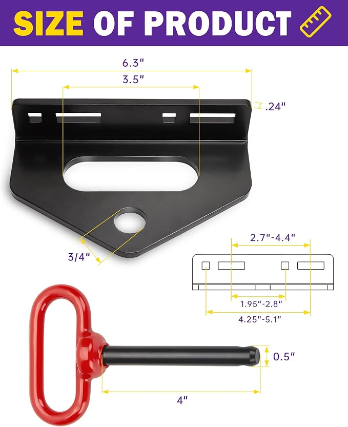 Zero Turn Mower Trailer Tow Hitch and Hitch Pin, 1/4"(6mm) Thick Heavy Duty Steel Universal Lawn Trailer Hitch Kit with Pin, Versatile Chain Slot Rugged Trailer Hitch Included Carriage Bolt Hardware