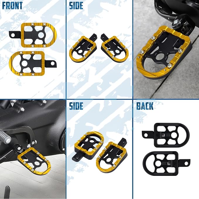 Motorcycle Foot Pegs Male Mount Footrests Offroad Floorboards Fit for Harley Touring Electra Glide Road Glide Road King Dyna Sportster (Yellow Edge)