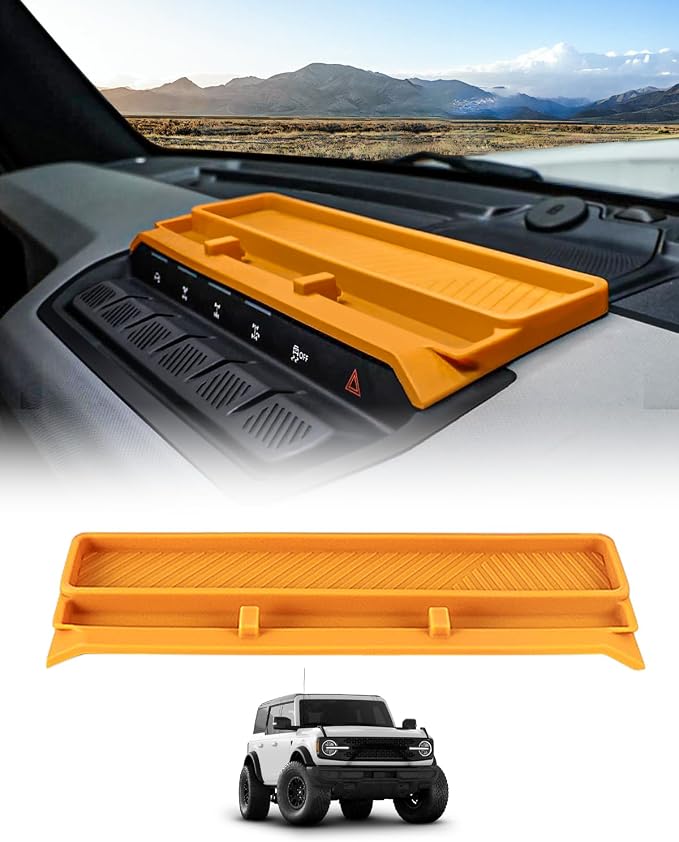 ROADER Bronco Center Console Organizer Compatible with 2021-2025 New Ford Bronco Interior Accessories, Dashboard Insert Tray Storage Box with Phone Holder Dash Organizer - Orange