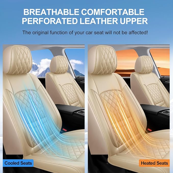 Fit Fusion Car Seat Covers for Ford Fusion 2007-2020 - Luxury Leather, Anti-Slip, All-Weather, Waterproof & Breathable, Airbag Compatible, 2 Front Seats Only (Beige)