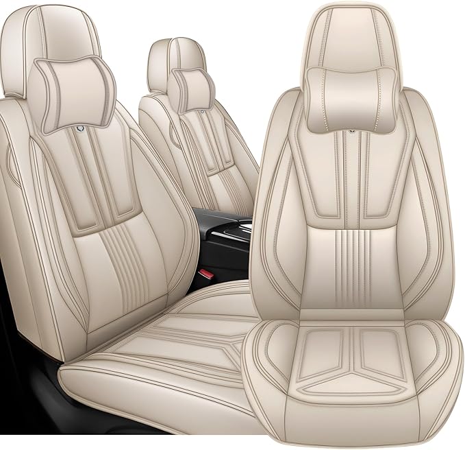 Arazi Fit for 90% of Mercedes-Benz Seat Covers, 360° Full Wrap Original Seat Cover, Waterproof Nappa Leather Seat Covers with Big Space Storage Pocket Seat Protector（2 Seats Luxury, Beige）