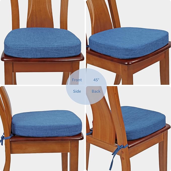 BUYUE Thickened 2.5" Dining Chair Cushions Set of 4, U-Shape High Density Foam Comfortable Chair Pads for Kitchen, Slip Resistant Indoor Seat Cushions (4 PCS, Dark Blue)
