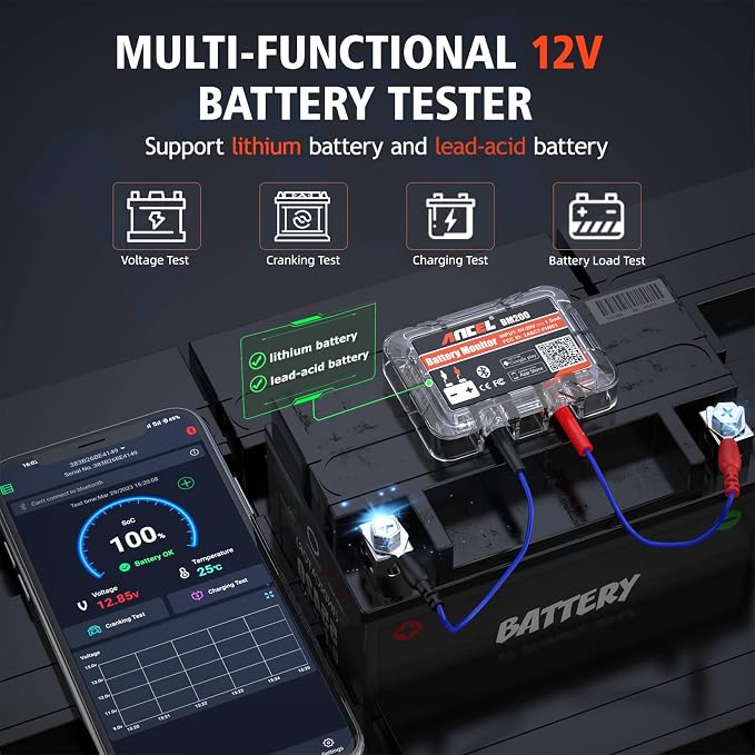 ANCEL AD310 Classic Enhanced Universal OBD II Scanner Car Engine Fault Code Reader CAN Diagnostic Scan, BM200 12V Car Battery Tester,Bluetooth 4.2 Automotive Battery Monitor Auto Battery Load Analyzer