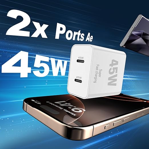 45W iPhone 17 16 15 Charger Fast Charging, 2-Pack Dual Port USB C Wall Charger Block with 2-Pack 6ft 60W Type C to USB C Cable, PD Fast Charger for iPhone 17 Pro Max/17 Air/16/15, iPad Pro