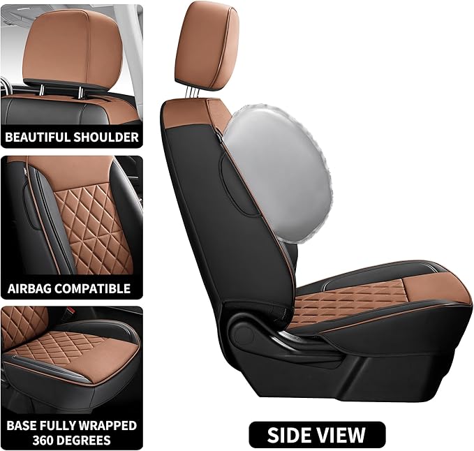 Custom Napa Leather Seat Covers for Chevy Silverado & GMC Sierra Crew Cab, 46-Split Flat Rear Bench Design, Compatible with 2019-2026 1500 and 2020-2026 2500HD 3500HD(Full Set, Black&Brown)