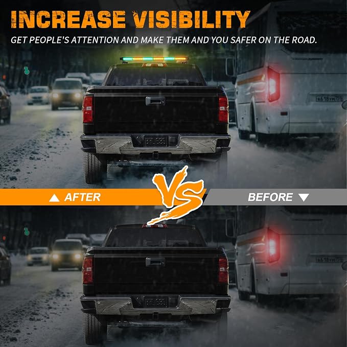 XRIDONSEN 28.4" 80 LED Amber Green Roof Emergency Lights & Emergency Visor Lights for Construction Vehicles Tow/Plow Truck