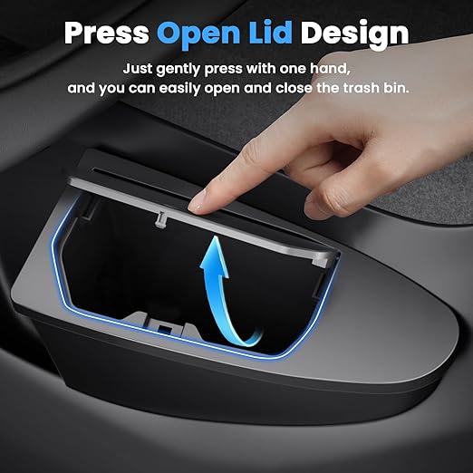 Canvcle Front Door Trash Can for 2025 2026 New Tesla Model Y Juniper Accessories, Door Side Storage Box Organizer Front Seat Door Garbage Bin with Push-Open Lid, Hidden Storage Organizer Black 2PCS