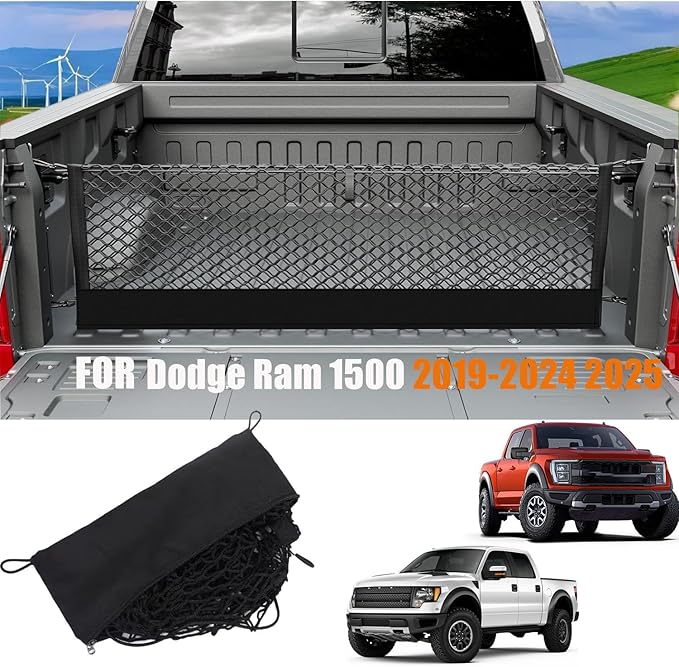 Envelope Style Truck Bed Cargo Net Compatible with Dodge Ram 1500 2019-2024 2025,Highly Elastic Truck Cargo Net for Ram 1500 Accessories, Upgraded Storage Bag & Heavy Duty Carabiners