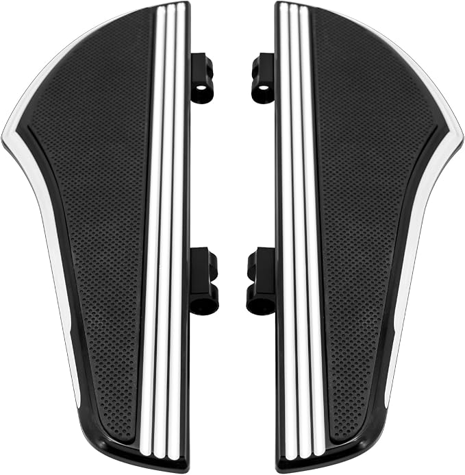Driver Floorboards Front Foot Boards Style C, Black & White | Fit For Harley 2012-2016 FLD, 1986-2017 Most FL Softail, 1986-later Touring, Non-Slip, CNC Aluminum