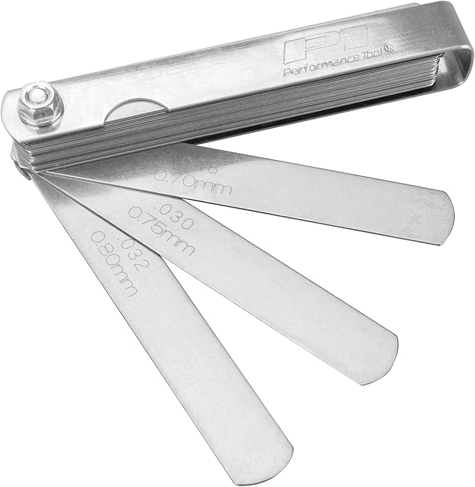 Performance Tool W125C: 32 Blade Metric and SAE Feeler Gauge Set with .010 Brass Blade for Transistorized Ignitions, 3-1/2 in. Long
