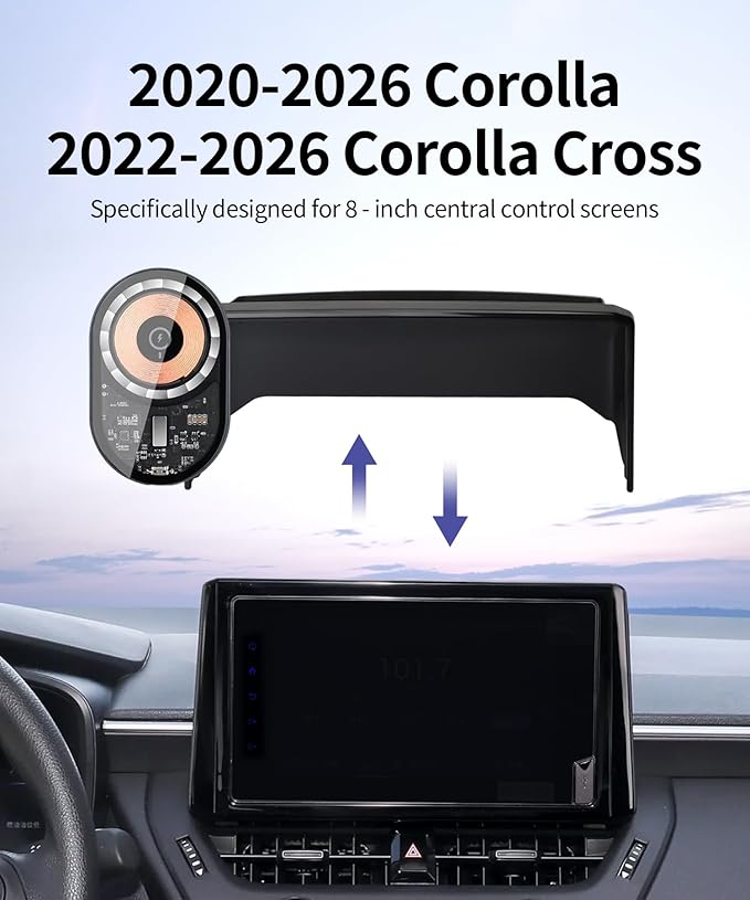 Wireless Charging Car Phone Holder for Toyota Corolla/Hybrid 2020-2026 / Corolla Cross 2022-2026, 8" Screen Fixed Clip, 360° Rotation Car Phone Mount Compatible with MagSafe