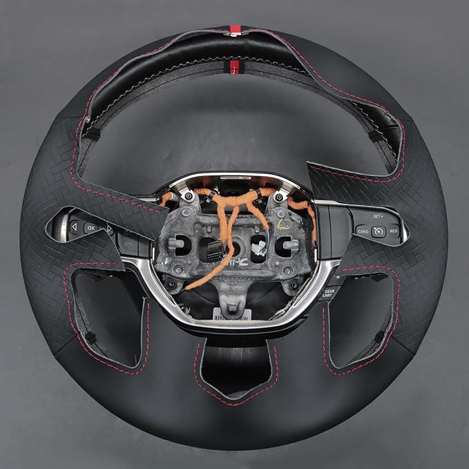 MEWANT Hand-Stitched Steering Wheel Cover Wrap for Dodge Ram 1500 2019-2023 Steering Wheel Accessories for Dodge Ram(Backsides Without Buttons)