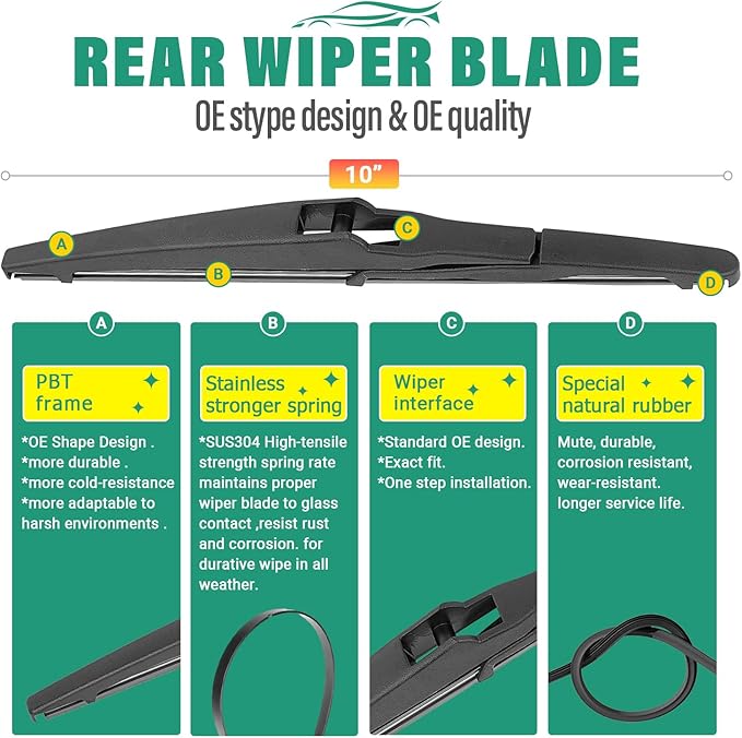 24" 18" 10" Windshield Wiper Blades Replacement for Jeep Compass 2018 2019 2020 2021 2022 Premium All Weather Front Rear Wipers Set - OEM Quality (Pack of 3)