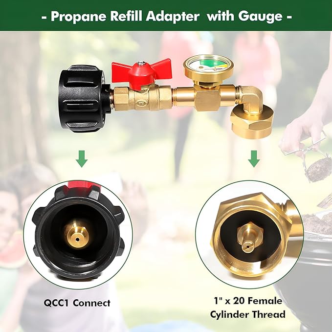 Propane Refill Adapter for 1lb. Tanks, Propane Refill Adapter for Refillable Propane Cylinder 1 lb, Propane Adapter 20lb to 1lb Converter, 90 Degree Elbow Design