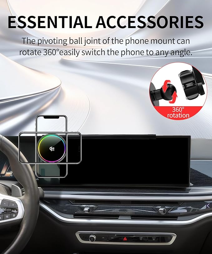 Qi2.2 25W Magnetic Car Mount Charger for 2024-2026 BMW The X5/X6/2023-2026 BMW X7 Accessories,for Fast Charging Cell Phone Holder 14.9 Inch Screen Fixed Clip with Cooling Fan＆54W Fast Adapter