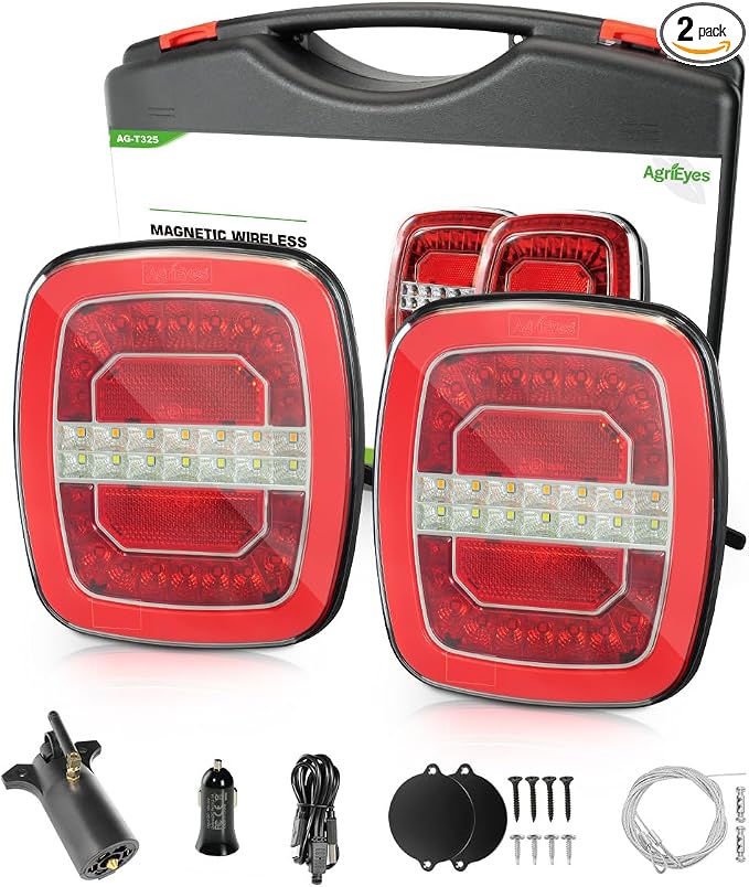 Agrieyes Halo Wireless Trailer Lights, 2 Mounting Options Magnetic Trailer Light for Towing, Portable LED Tow Lights Kit for Trucks, Boat, RV Red and White